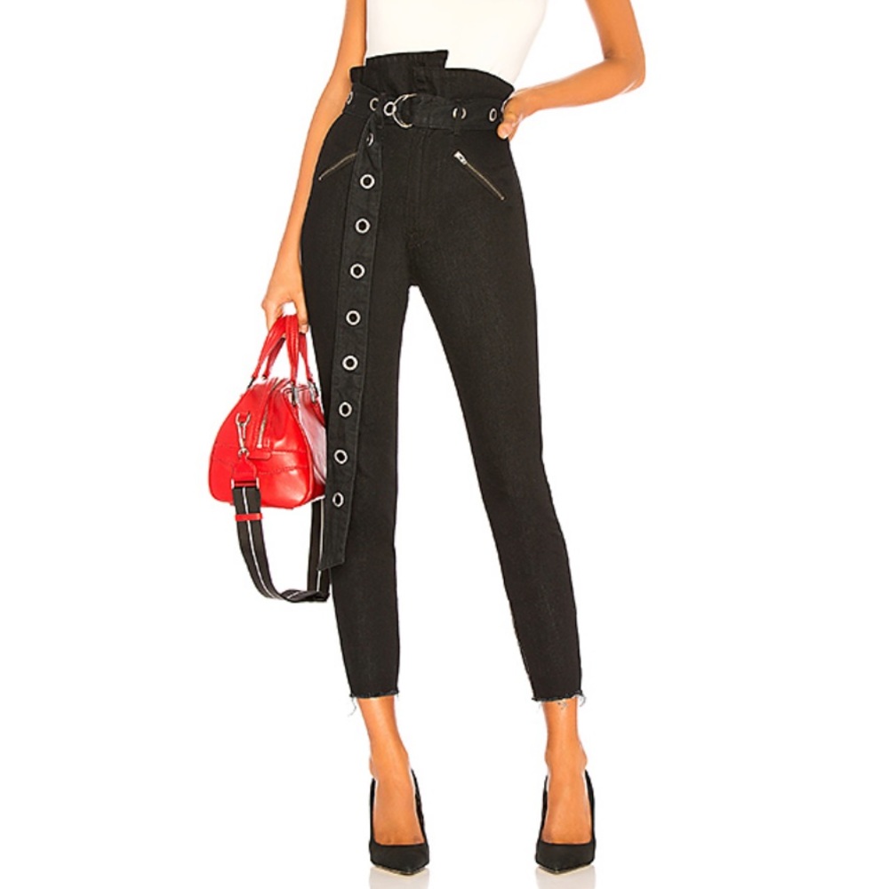 GRLFRND Revolve Mia Paper Bag Moto Jeans Black